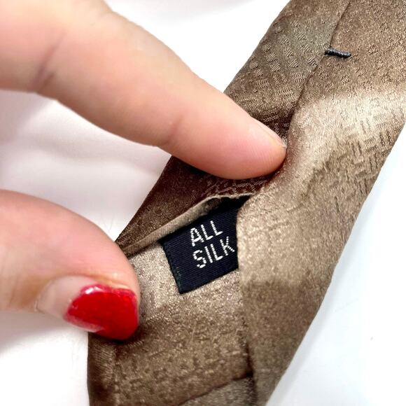 90s LAUREN MERYL Vintage Brown Orange Silk Painted Tie - Picture 3 of 6